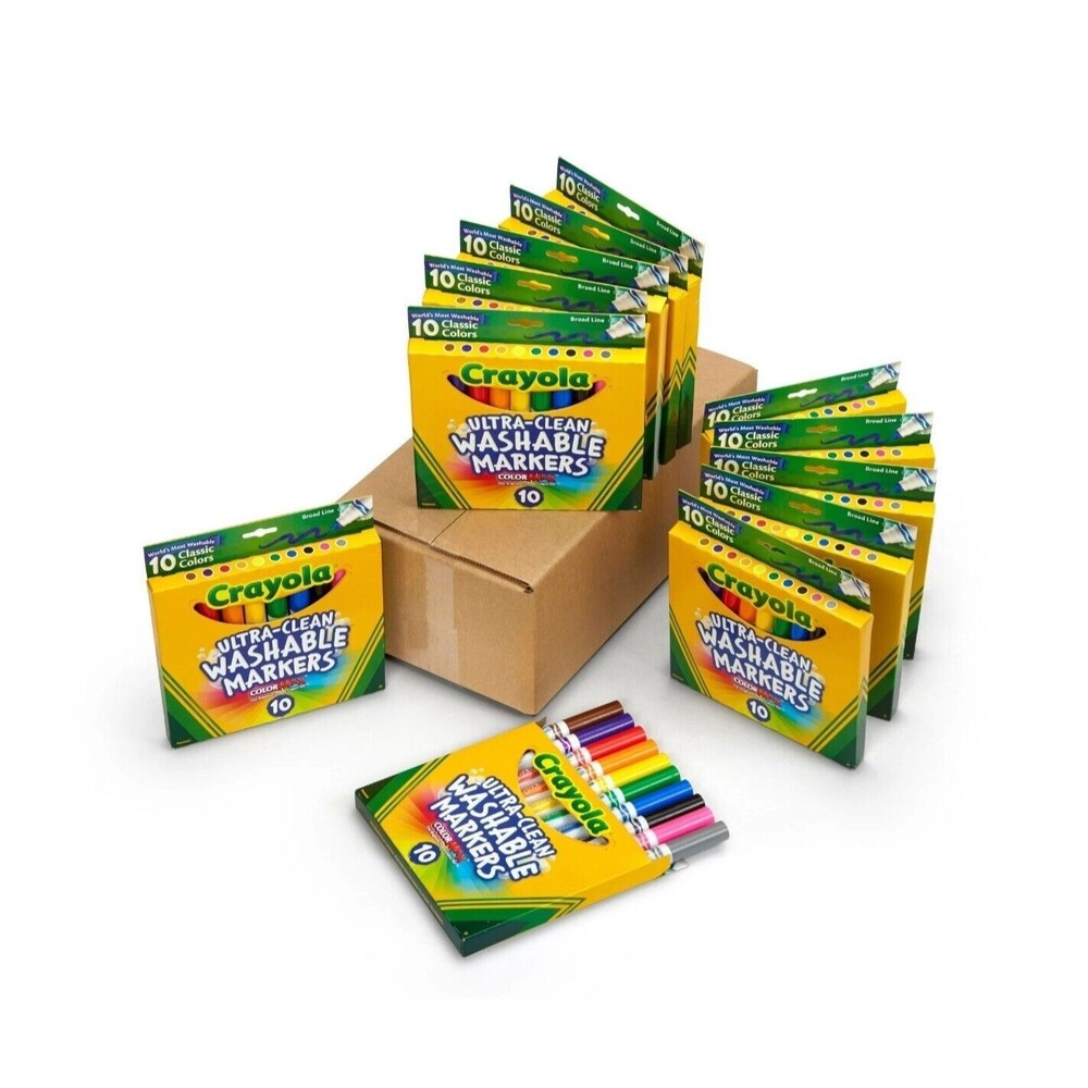 Crayola Ultra Clean Washable Markers (10 Boxes) 10 Broad Line/Box 100 Count